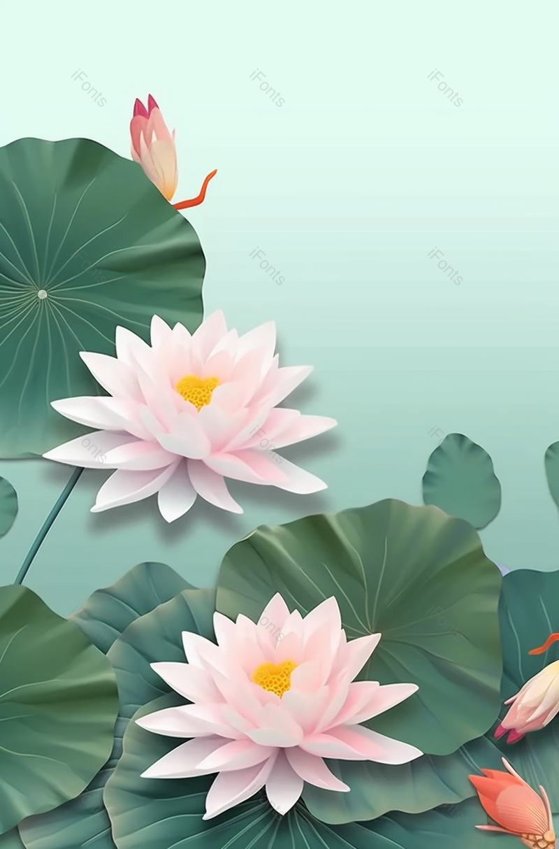 夏天荷花手绘绽放在池塘插画背景水彩画,插画/手绘图,插画/手绘图库,插画/手绘图下载,插画/手绘